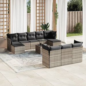 Set Divani da Giardino 11 pz con Cuscini in Polyrattan Grigio 3218342