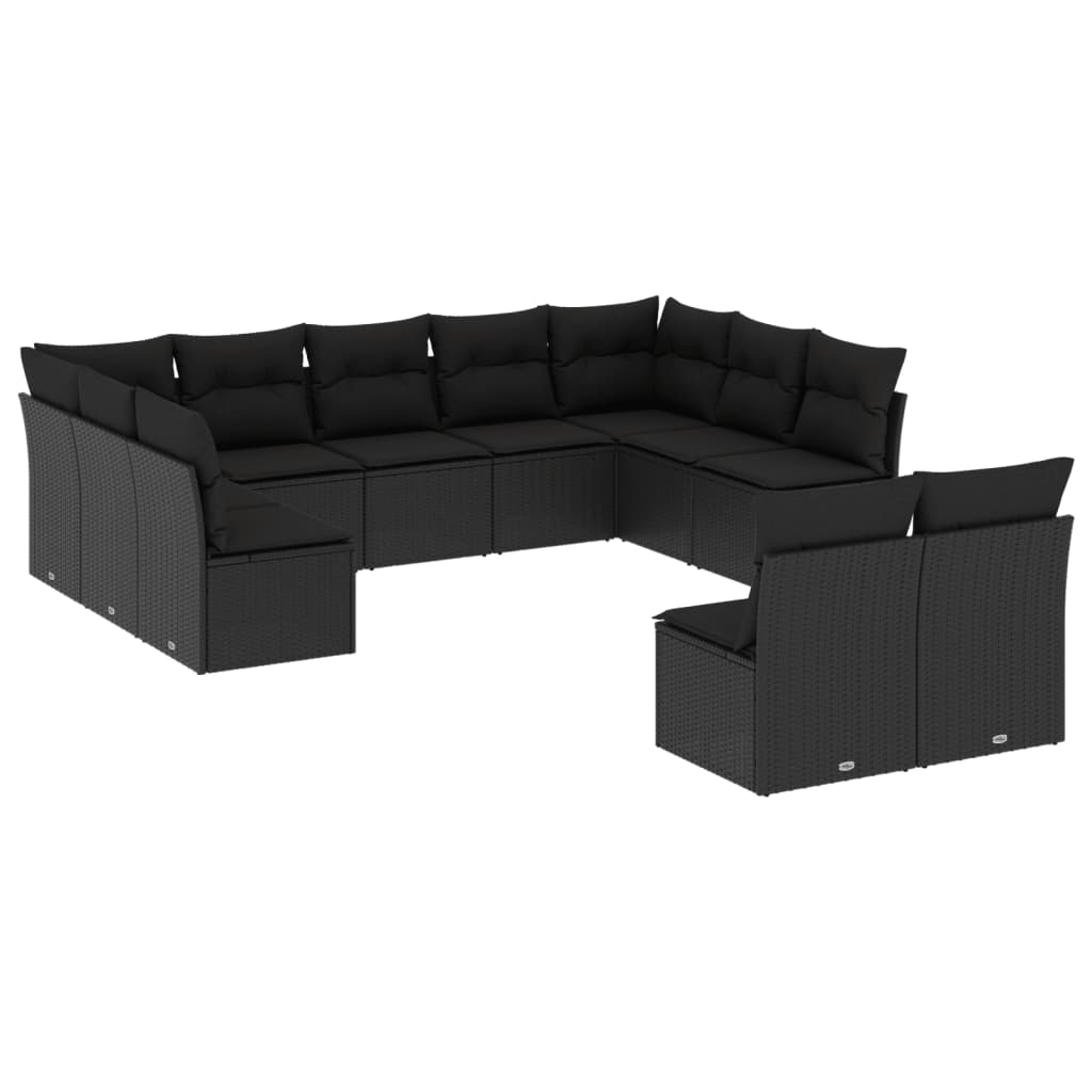 Set Divani da Giardino 11 pz con Cuscini in Polyrattan Nero 3218345