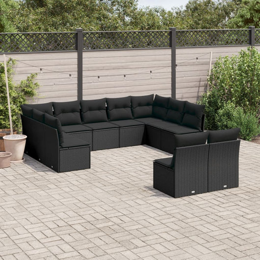 Set Divani da Giardino 11 pz con Cuscini in Polyrattan Nero 3218345