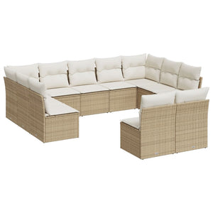 Set Divani da Giardino 11 pz con Cuscini Beige in Polyrattan 3218348