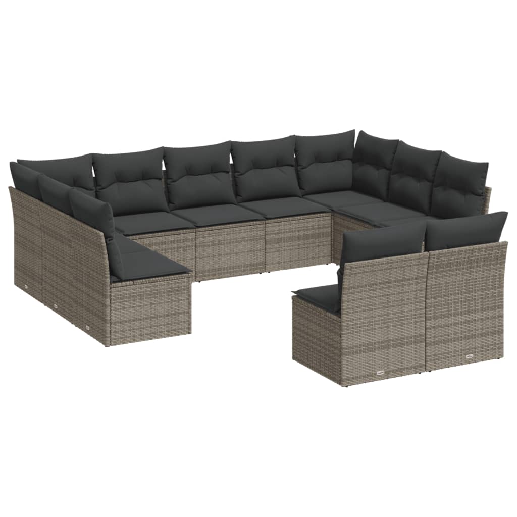 Set Divani da Giardino 11 pz con Cuscini in Polyrattan Grigio 3218350