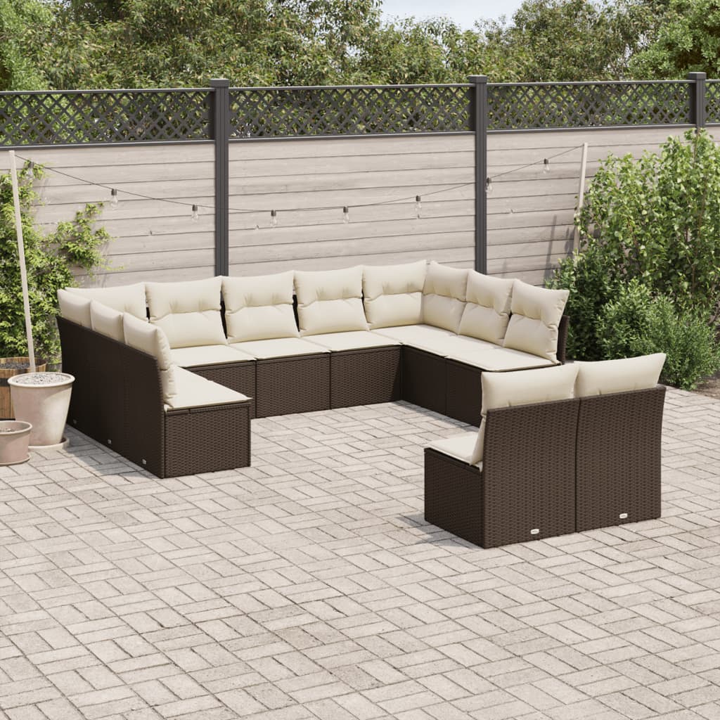 Set Divani da Giardino 11 pz con Cuscini Polyrattan Marrone 3218353