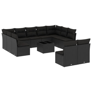 Set Divani da Giardino 12 pz con Cuscini Nero in Polyrattan 3218355