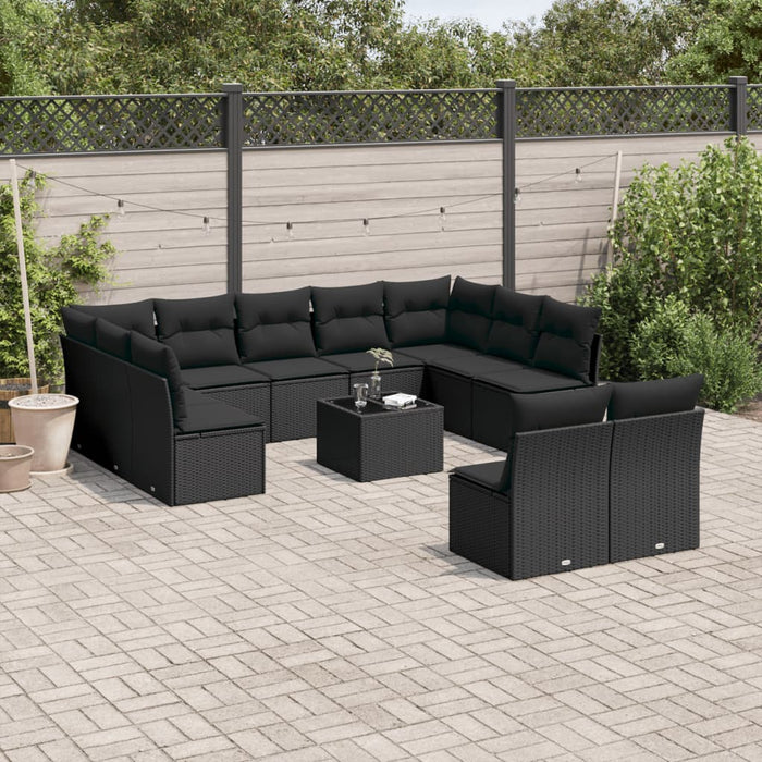 Set Divani da Giardino 12 pz con Cuscini Nero in Polyrattan 3218355