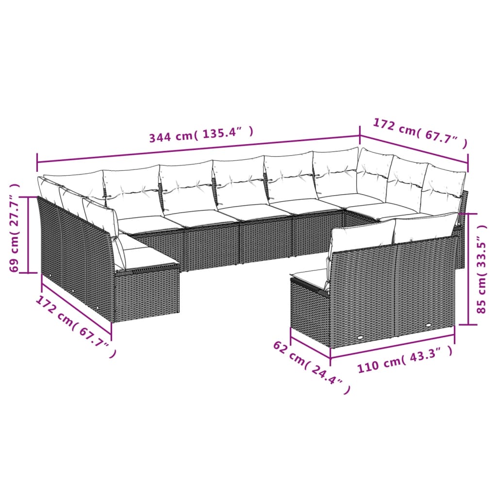 Set Divani da Giardino 12 pz con Cuscini Marrone in Polyrattancod mxl 87550