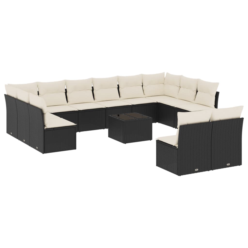 Set Divani da Giardino 13pz con Cuscini Nero in Polyrattan 3218376