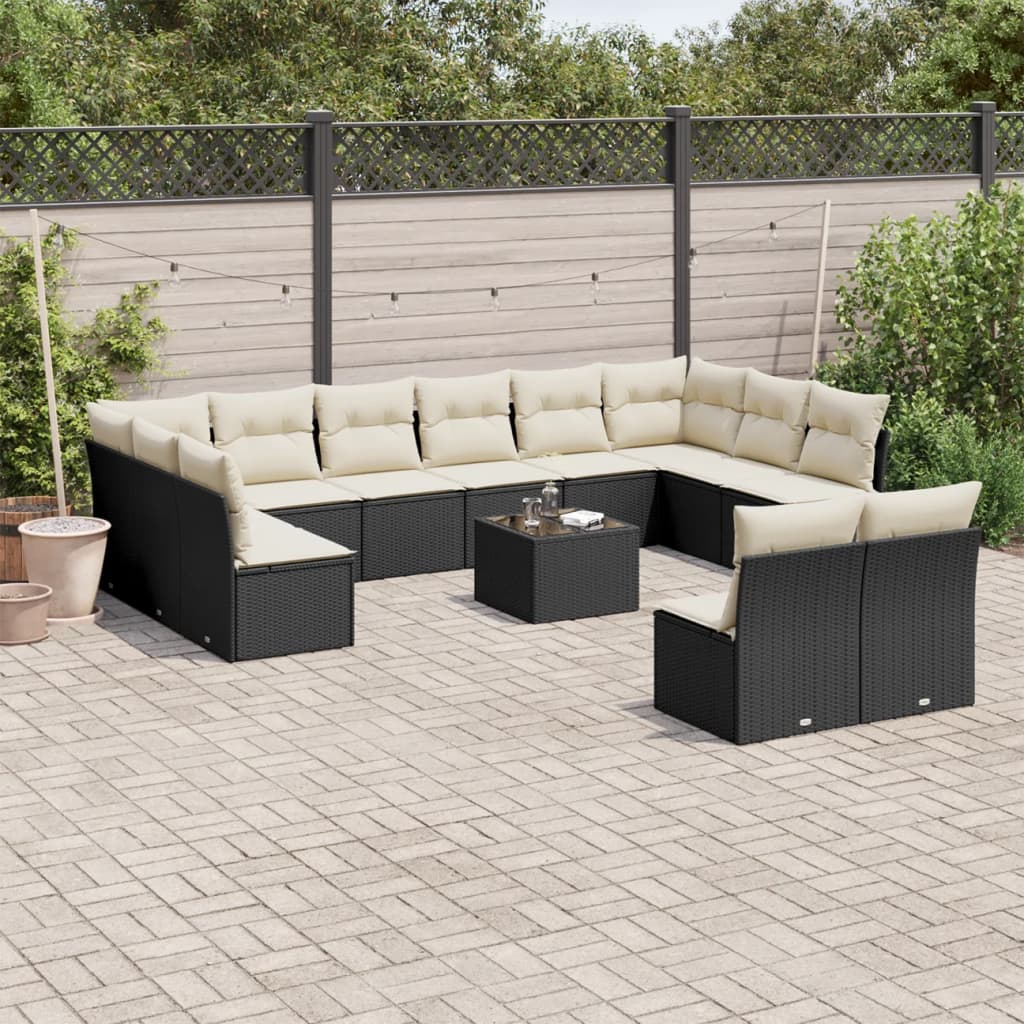 Set Divani da Giardino 13pz con Cuscini Nero in Polyrattan 3218376