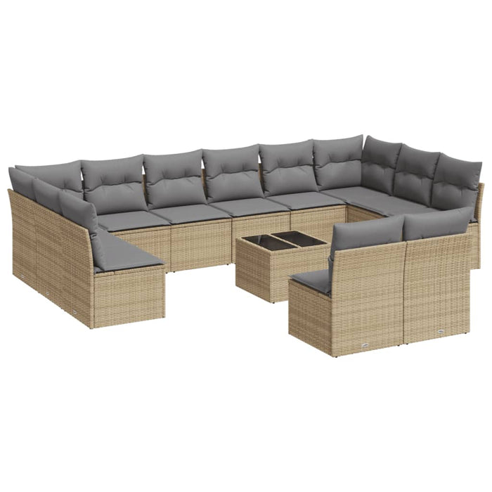 Set Divano da Giardino 13 pz con Cuscini Beige in Polyrattan 3218379