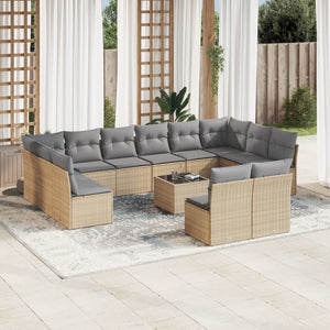 Set Divano da Giardino 13 pz con Cuscini Beige in Polyrattan 3218379