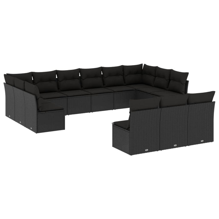 Set Divani da Giardino 13pz con Cuscini Nero in Polyrattan 3218385