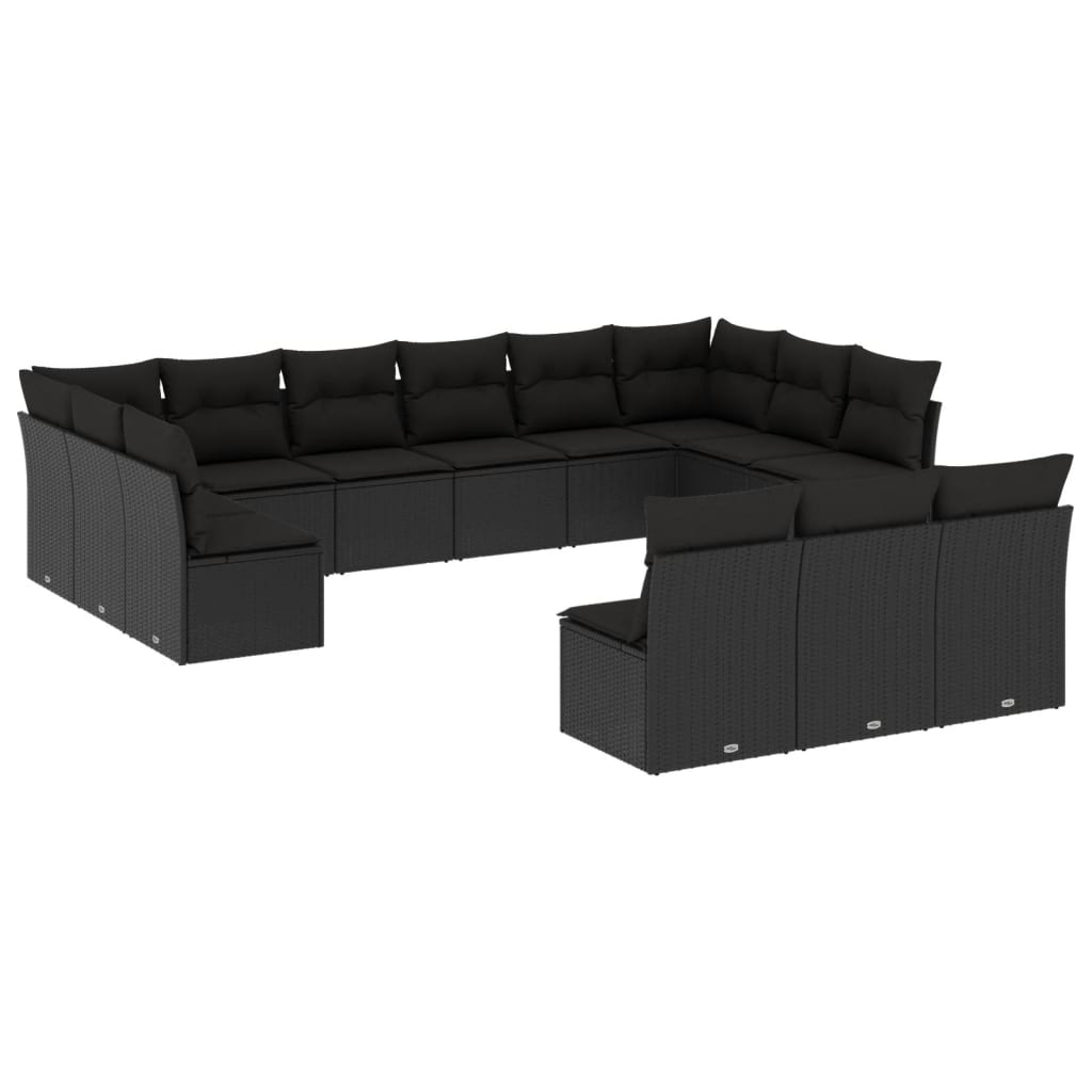 Set Divani da Giardino 13pz con Cuscini Nero in Polyrattancod mxl 113359