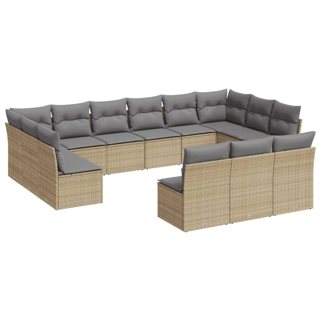 Set Divano da Giardino 13 pz con Cuscini Beige in Polyrattan 3218389