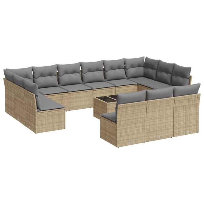 Set Divani da Giardino 14pz con Cuscini in Polyrattan Beige 3218399