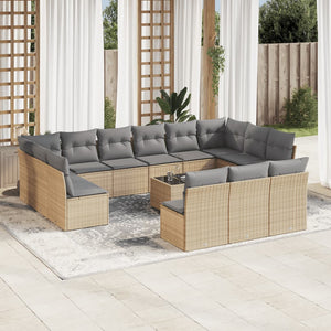 Set Divani da Giardino 14pz con Cuscini in Polyrattan Beige 3218399