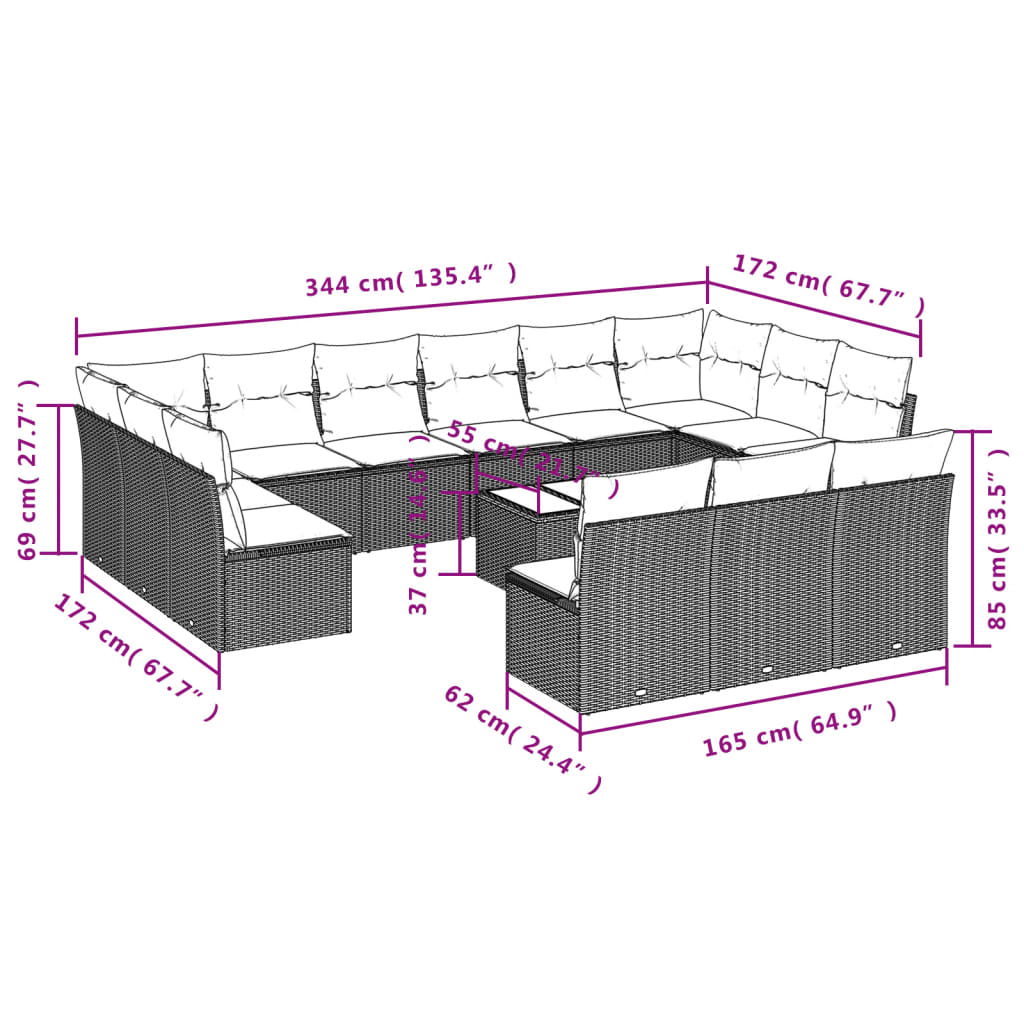 Set Divani da Giardino 14pz con Cuscini in Polyrattan Grigio 3218400