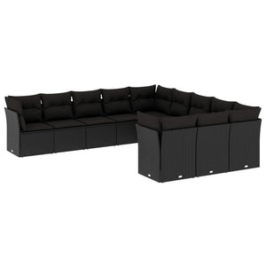 Set Divani da Giardino 11 pz con Cuscini in Polyrattan Nero 3218405