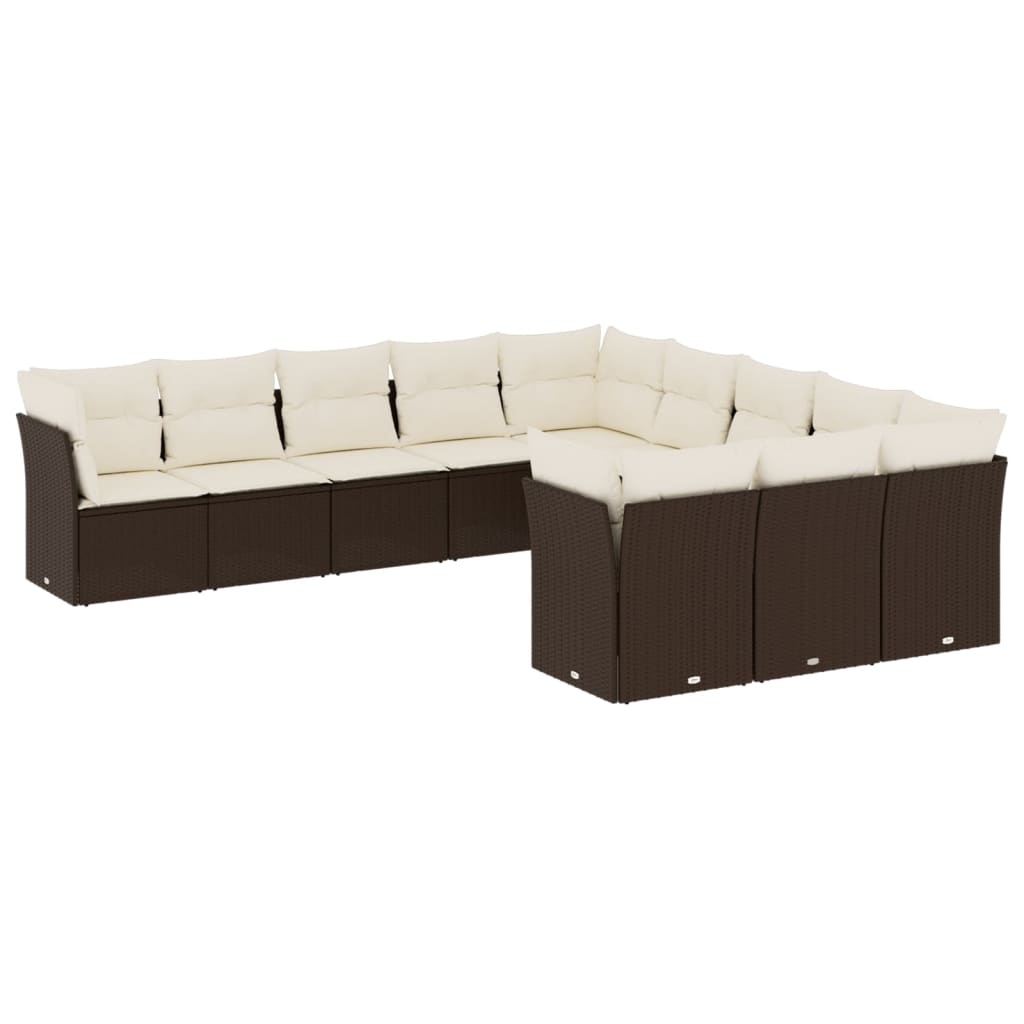 Set Divani da Giardino 11 pz con Cuscini Polyrattan Marrone 3218413