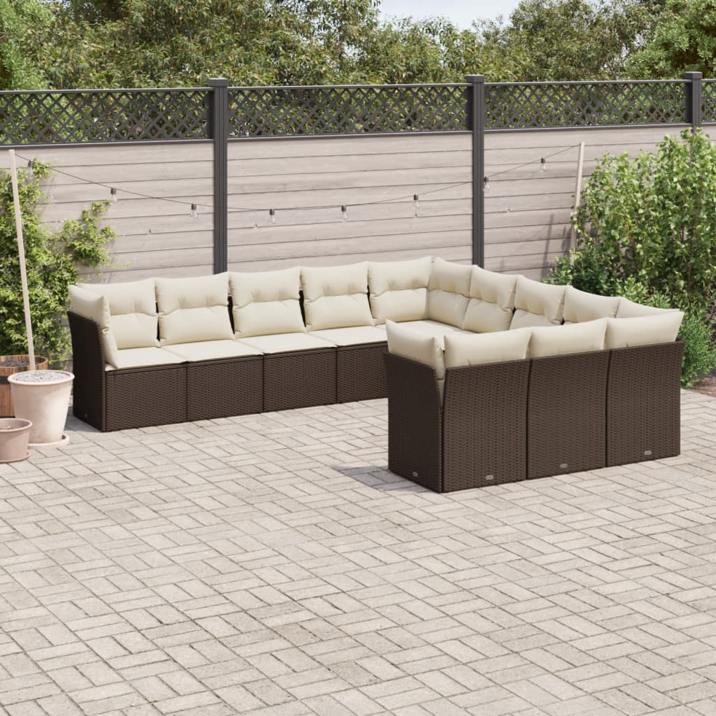 Set Divani da Giardino 11 pz con Cuscini Polyrattan Marrone 3218413