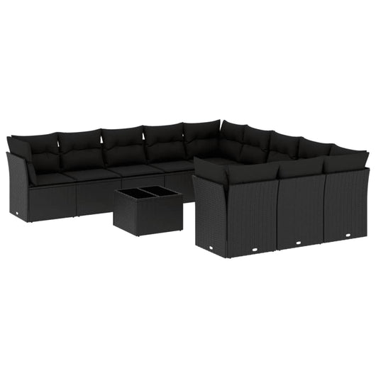 Set Divani da Giardino 12 pz con Cuscini Nero in Polyrattan 3218415