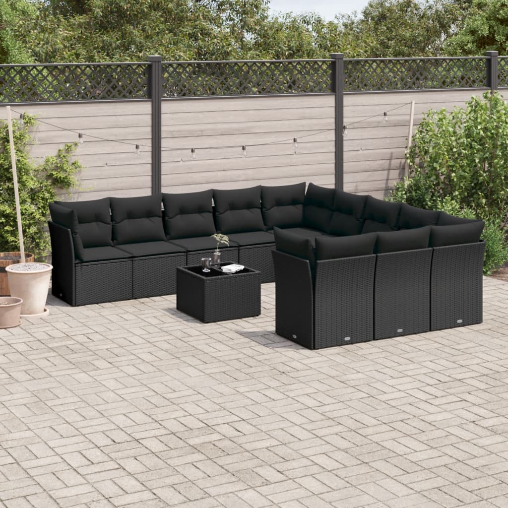 Set Divani da Giardino 12 pz con Cuscini Nero in Polyrattan 3218415