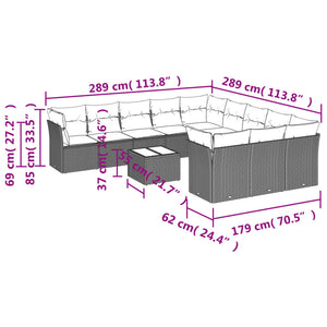 Set Divani da Giardino 12 pz con Cuscini Nero in Polyrattan 3218416