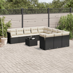 Set Divani da Giardino 12 pz con Cuscini Nero in Polyrattan 3218416