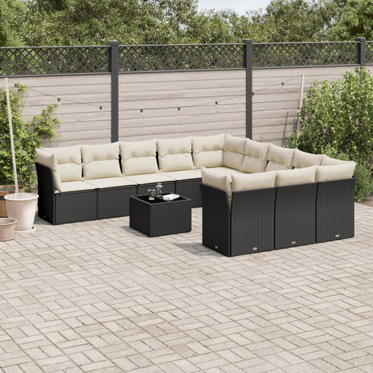 Set Divani da Giardino 12 pz con Cuscini Nero in Polyrattan 3218416