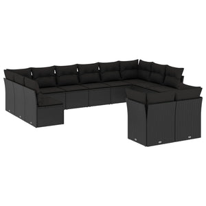 Set Divani da Giardino 12 pz con Cuscini Nero in Polyrattan 3218425