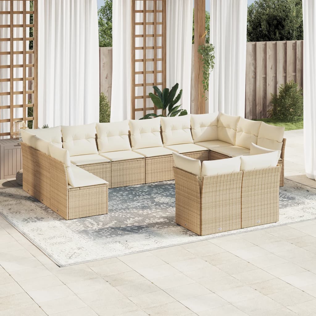 Set Divani da Giardino 12 pz con Cuscini Beige in Polyrattan 3218428