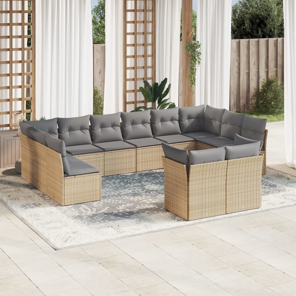 Set Divani da Giardino 12 pz con Cuscini Beige in Polyrattan 3218429