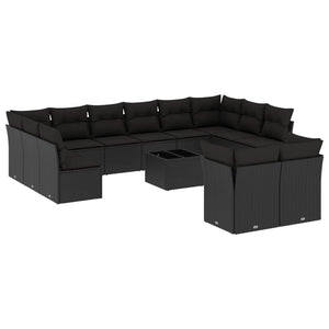 Set Divani da Giardino 13pz con Cuscini Nero in Polyrattan 3218435