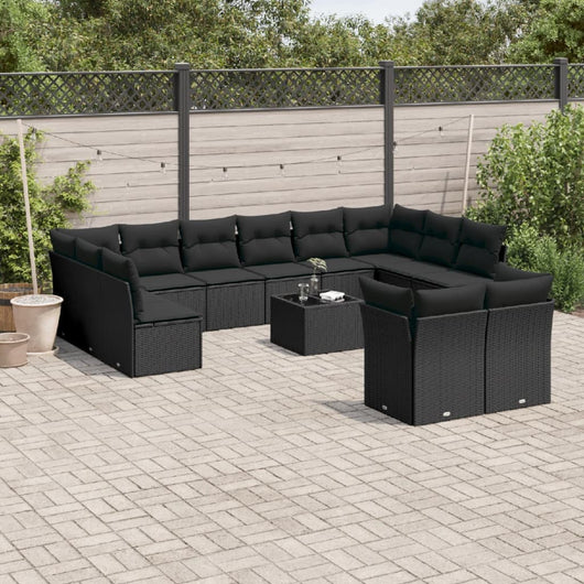 Set Divani da Giardino 13pz con Cuscini Nero in Polyrattan 3218435