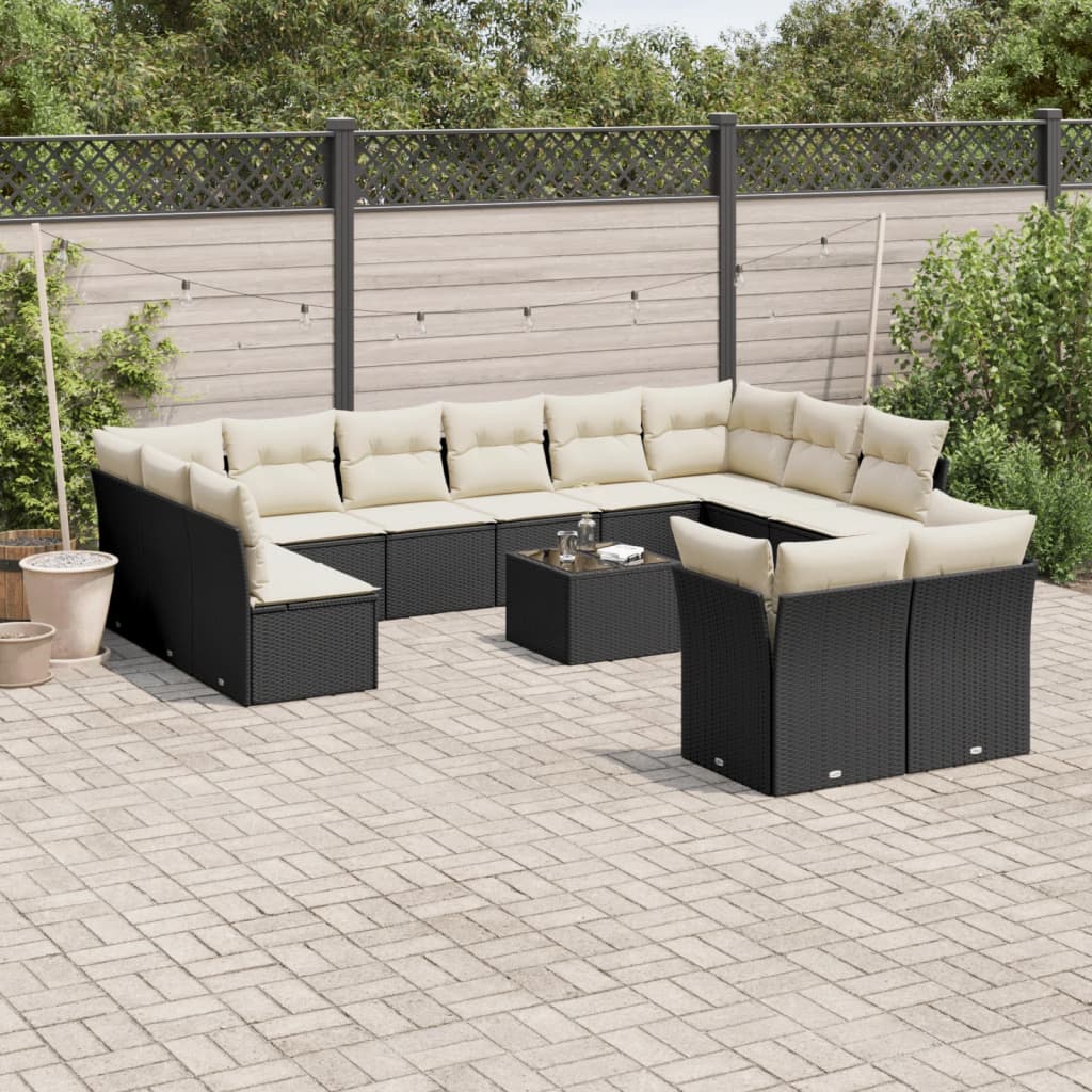 Set Divani da Giardino 13pz con Cuscini Nero in Polyrattan 3218436