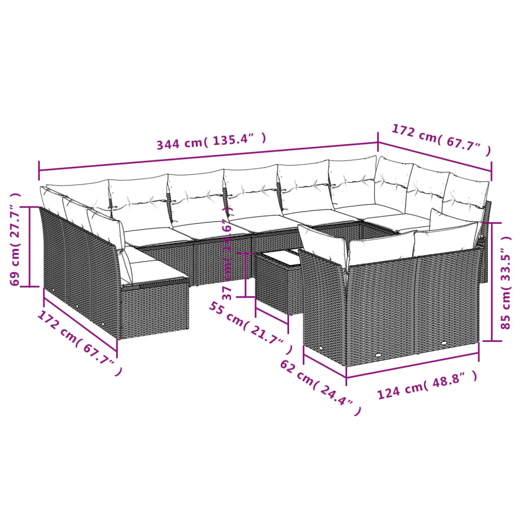 Set Divani Giardino 13 pz con Cuscini Grigio Chiaro Polyrattan 3218442