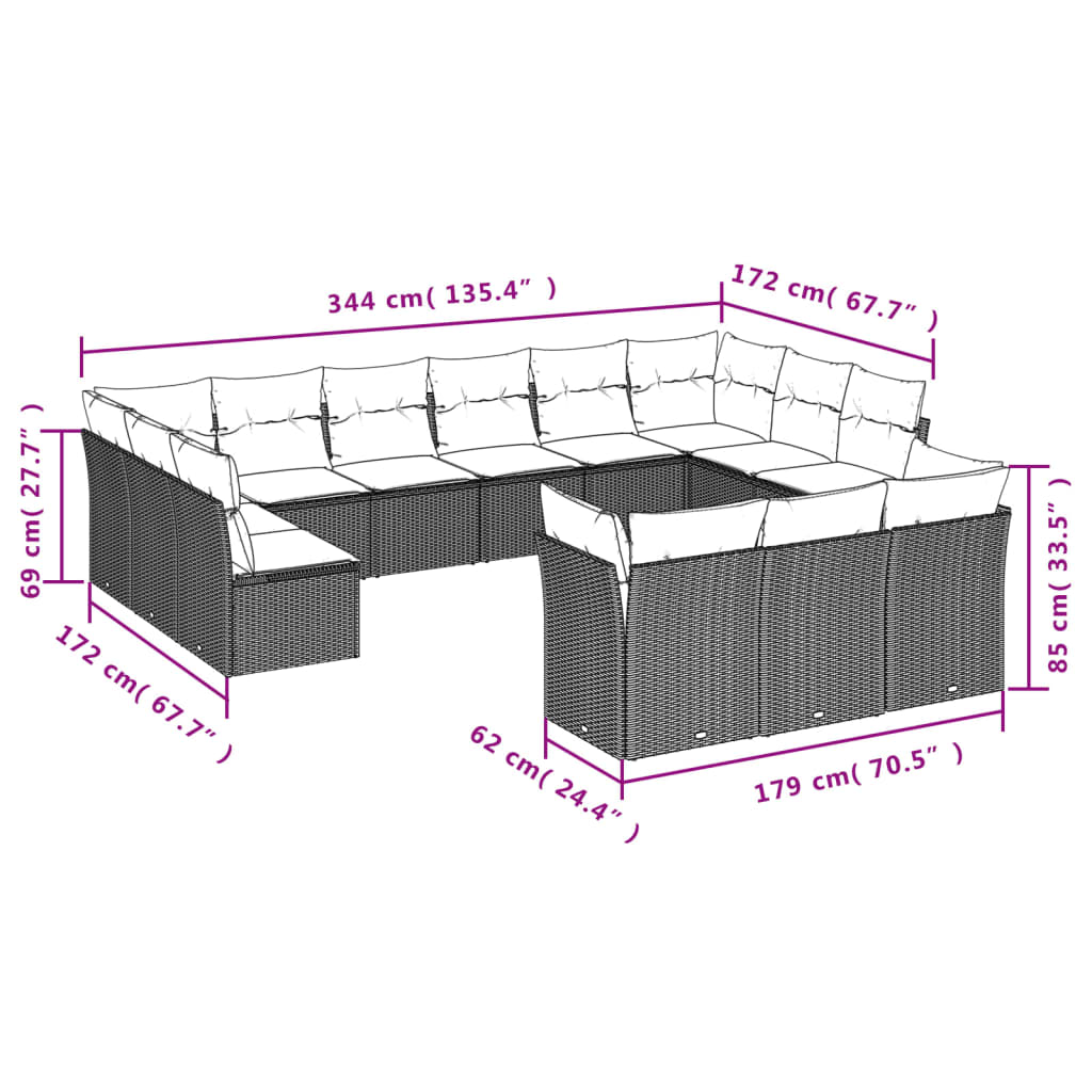 Set Divani da Giardino 13pz con Cuscini Nero in Polyrattan 3218445