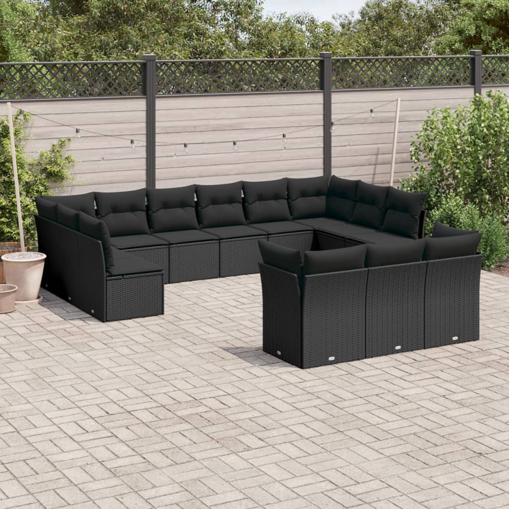 Set Divani da Giardino 13pz con Cuscini Nero in Polyrattan 3218445