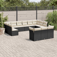 Set Divani da Giardino 13pz con Cuscini Nero in Polyrattan 3218446