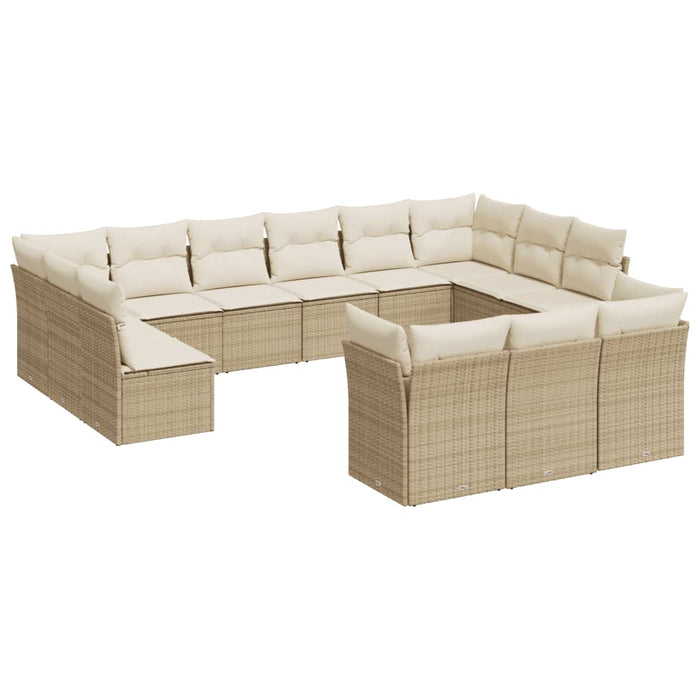 Set Divano da Giardino 13 pz con Cuscini Beige in Polyrattan 3218448