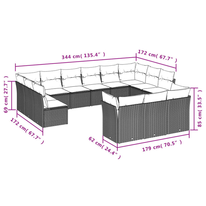 Set Divano da Giardino 13 pz con Cuscini Beige in Polyrattan 3218448