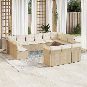 Set Divano da Giardino 13 pz con Cuscini Beige in Polyrattan 3218448