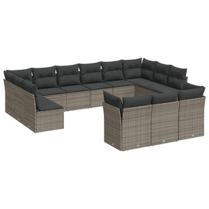 Set Divani da Giardino 13 pz con Cuscini Grigio in Polyrattan 3218450