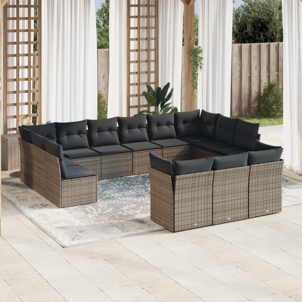 Set Divani da Giardino 13 pz con Cuscini Grigio in Polyrattan 3218450