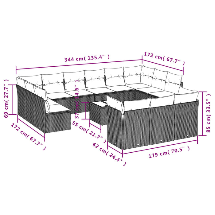 Set Divani da Giardino 14pz con Cuscini in Polyrattan Nero 3218455