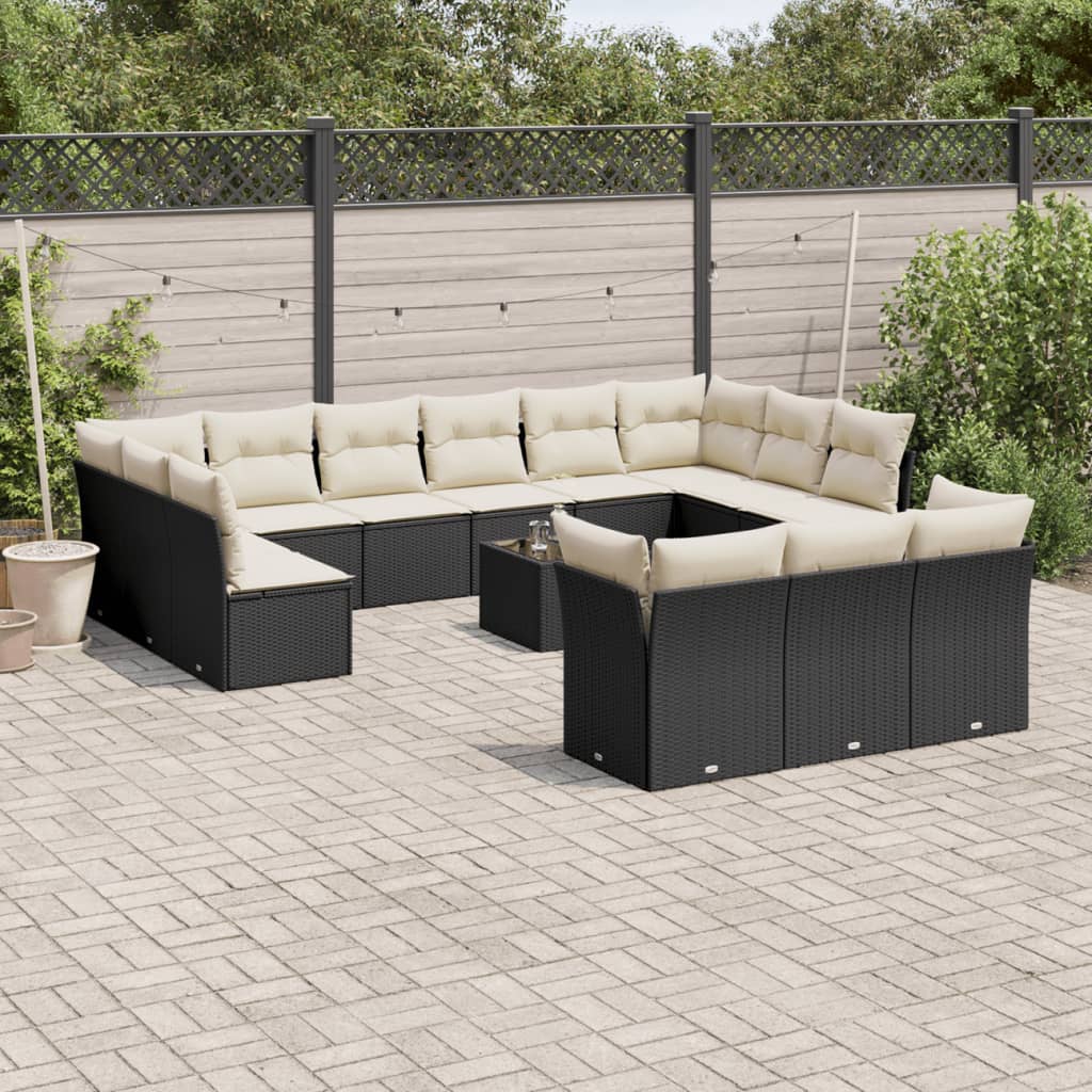 Set Divani da Giardino 14pz con Cuscini in Polyrattan Nero 3218456