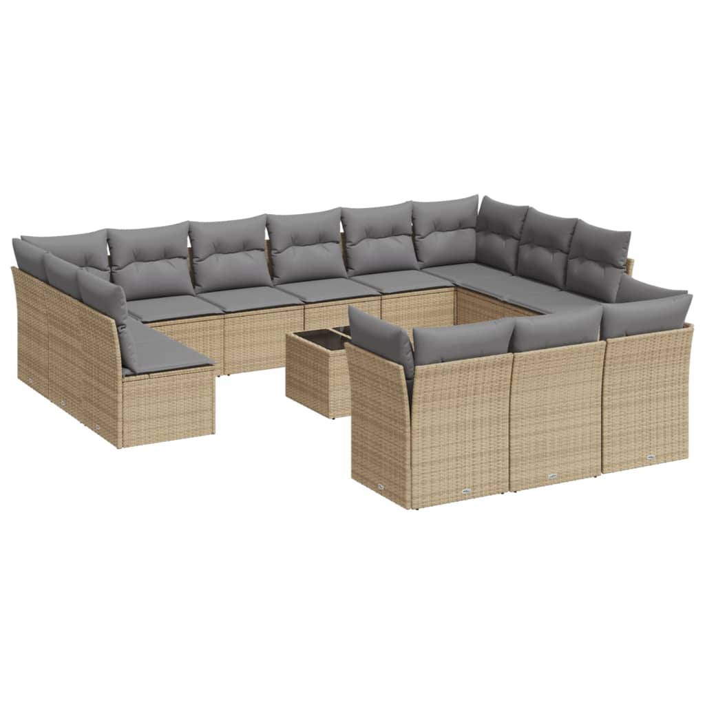 Set Divani da Giardino 14pz con Cuscini in Polyrattan Beige 3218459