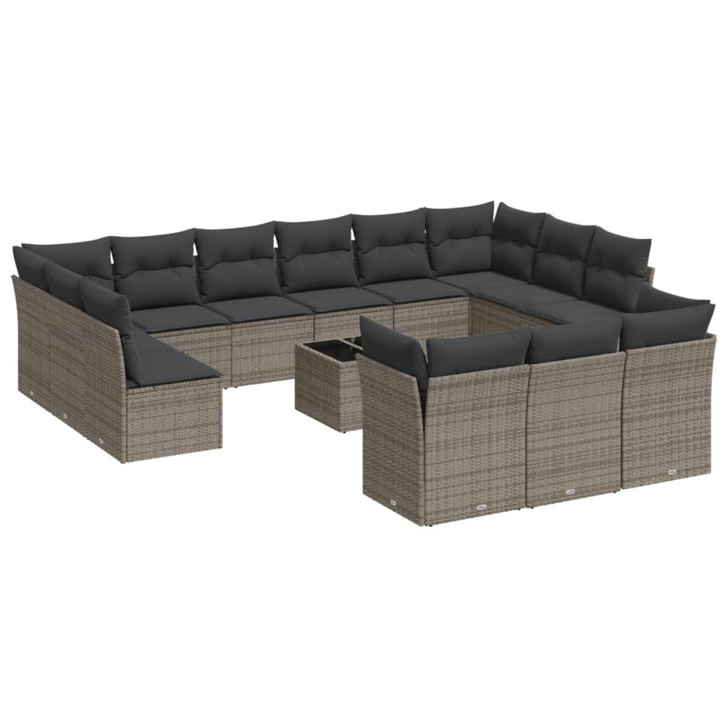 Set Divani da Giardino 14pz con Cuscini in Polyrattan Grigio 3218460