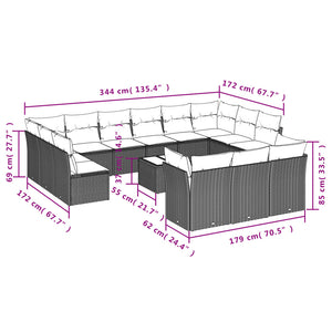 Set Divani da Giardino 14pz con Cuscini in Polyrattan Grigio 3218460