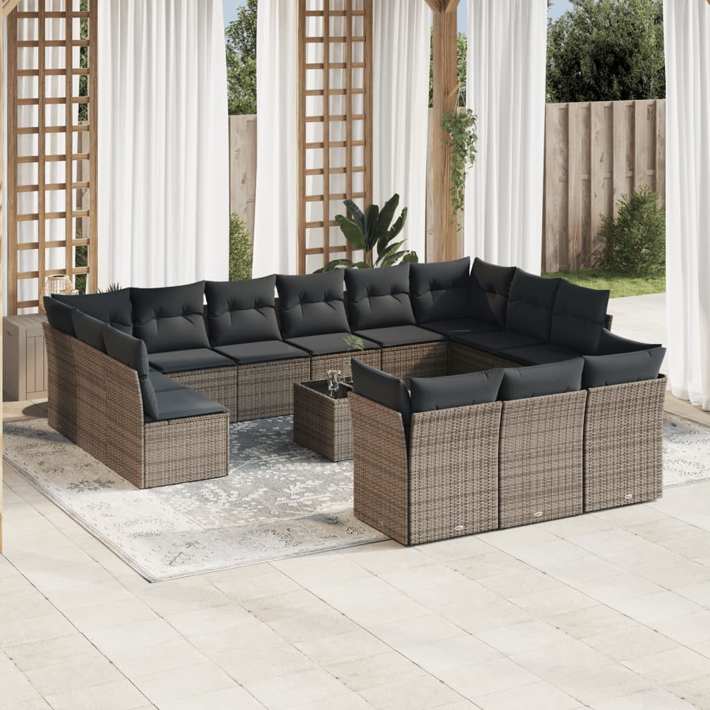 Set Divani da Giardino 14pz con Cuscini in Polyrattan Grigio 3218460