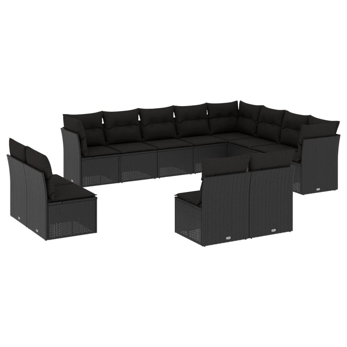 Set Divani da Giardino 12 pz con Cuscini Nero in Polyrattan 3218465