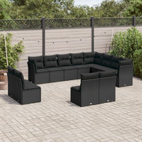 Set Divani da Giardino 12 pz con Cuscini Nero in Polyrattan 3218465